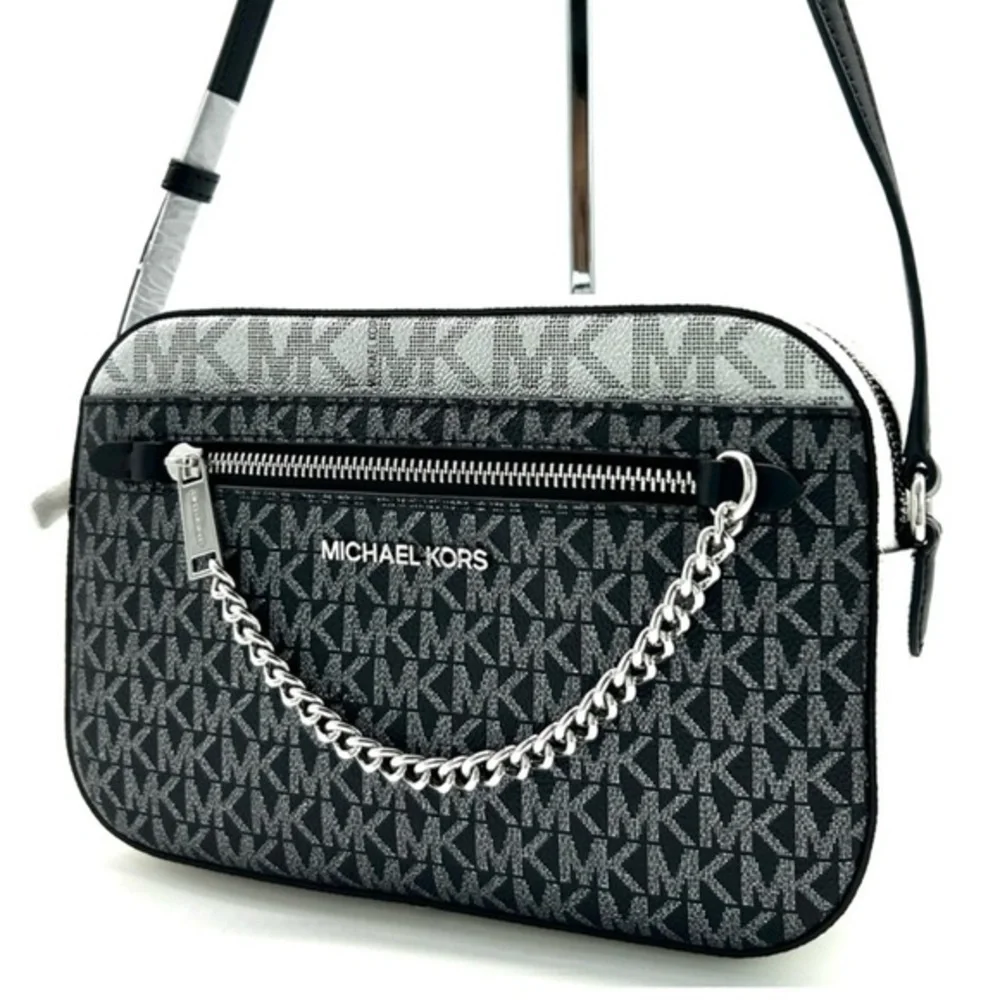 Michael Kors Jet Set Large Signature Logo Crossbody Bag Black Multi